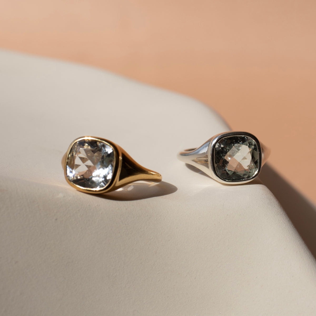 Love Cushion Cut Signet Ring - White Topaz