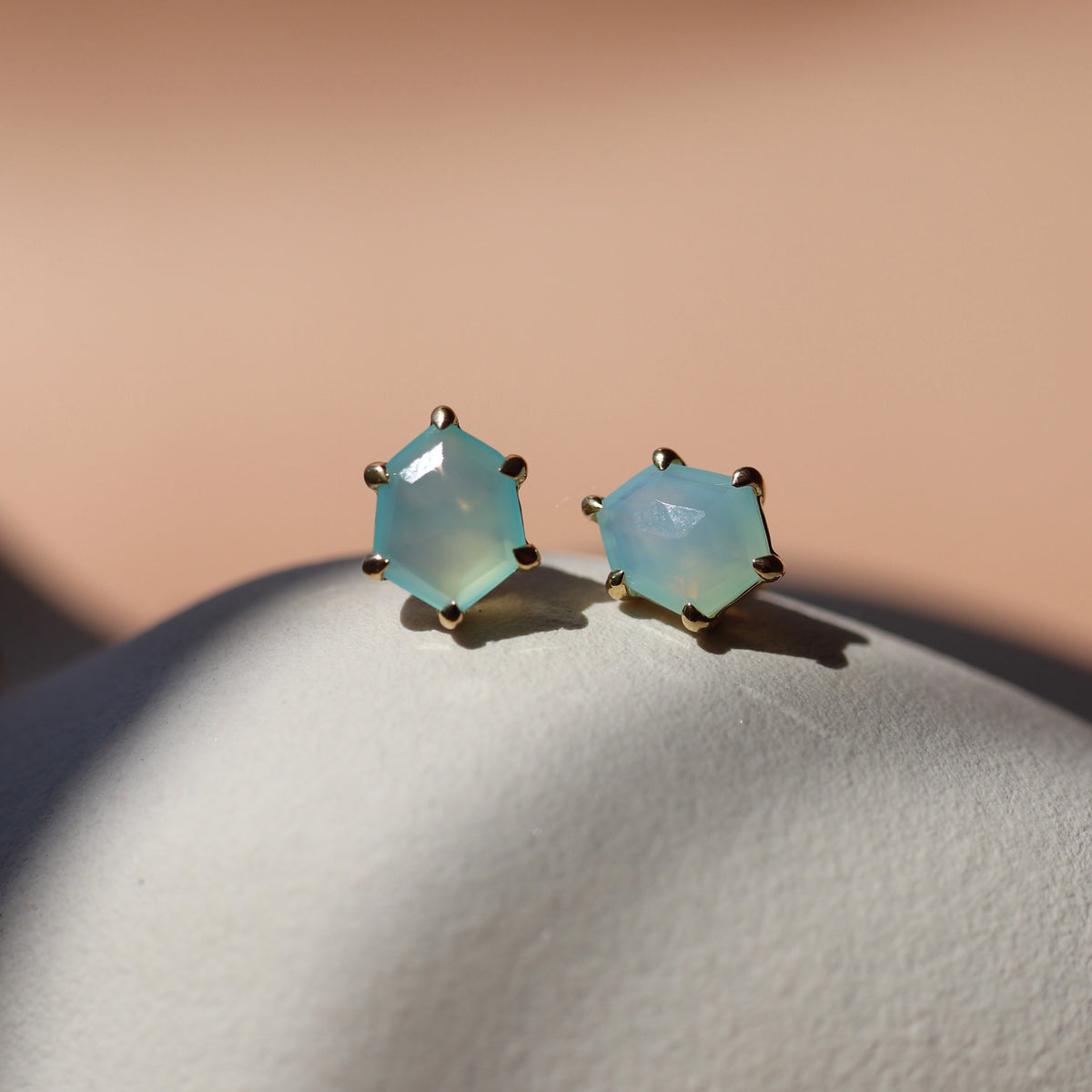 MINI HONOUR STUD EARRINGS - AQUA CHALCEDONY & GOLD