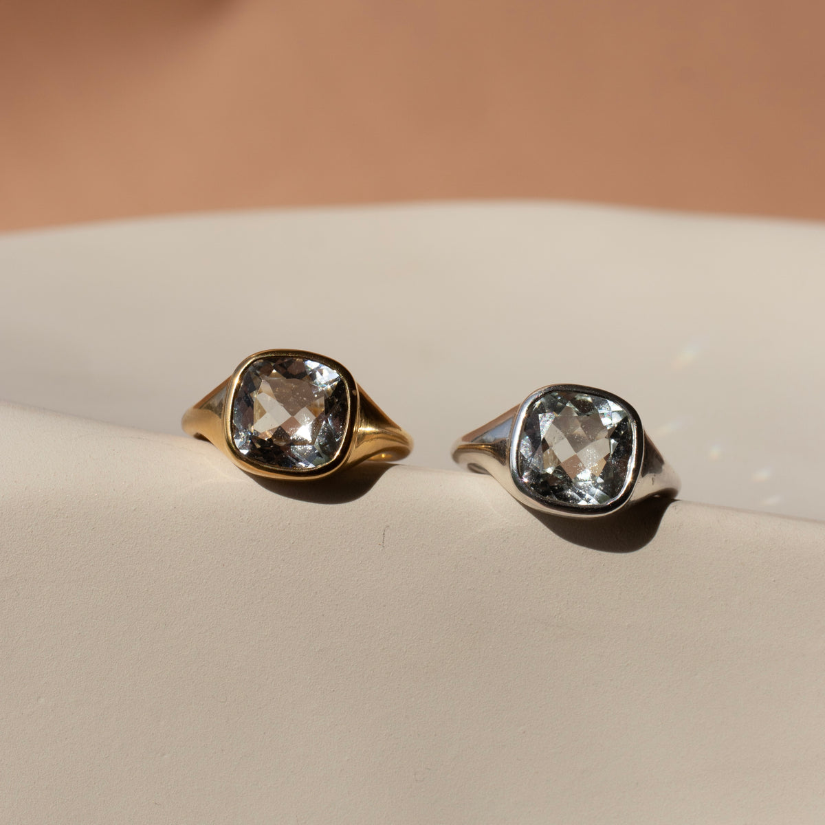 Love Cushion Cut Signet Ring - White Topaz