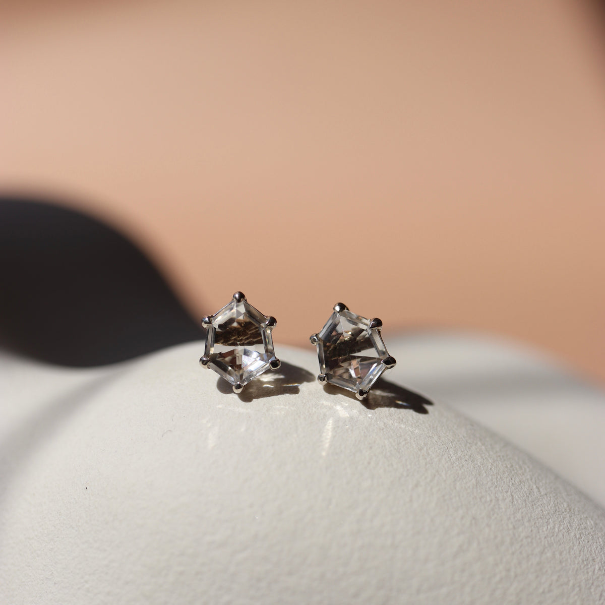 14K SOLID GOLD - MINI HONOUR STUD EARRINGS - WHITE TOPAZ