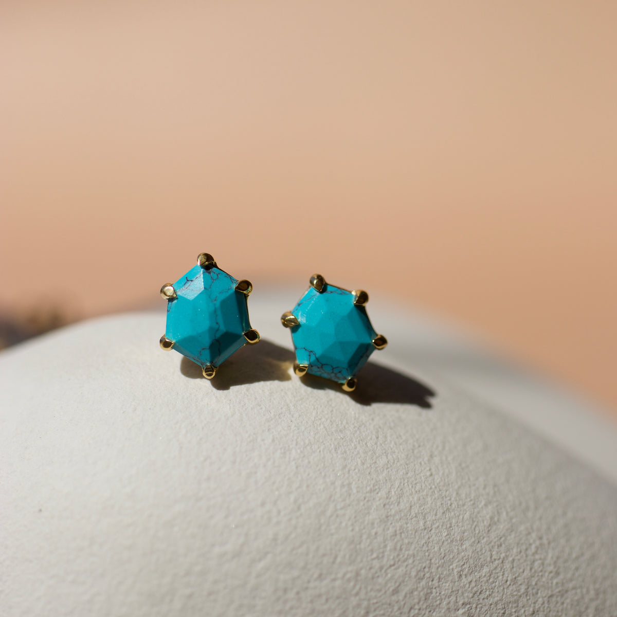 MINI HONOUR SHIELD STUD EARRINGS - TURQUOISE & GOLD