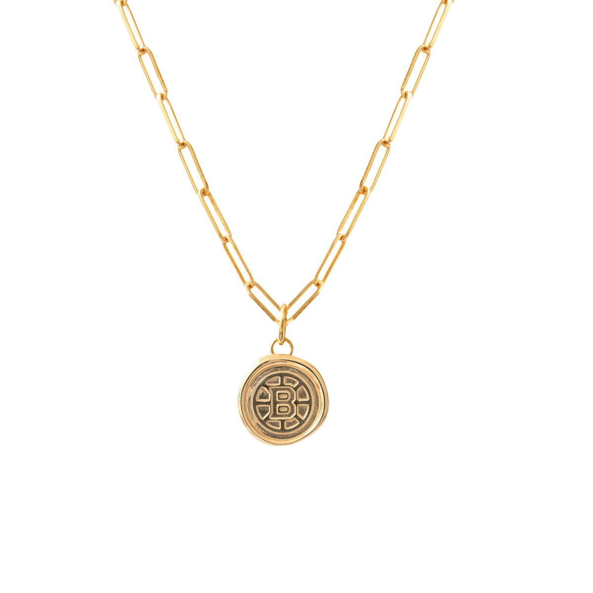Boston Bruins Wax Seal Oval Link Pendant Necklace