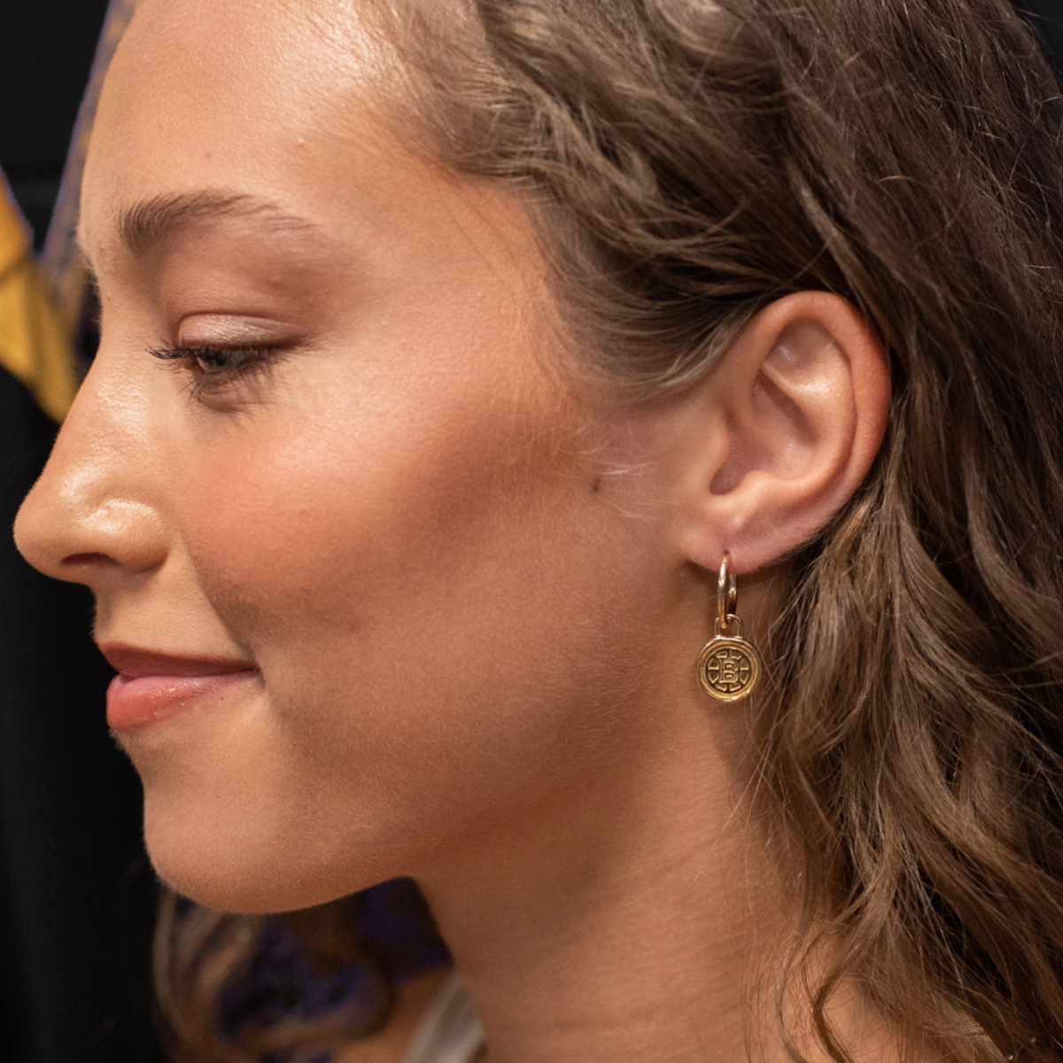 Boston Bruins Wax Seal Charm Hoop Earrings