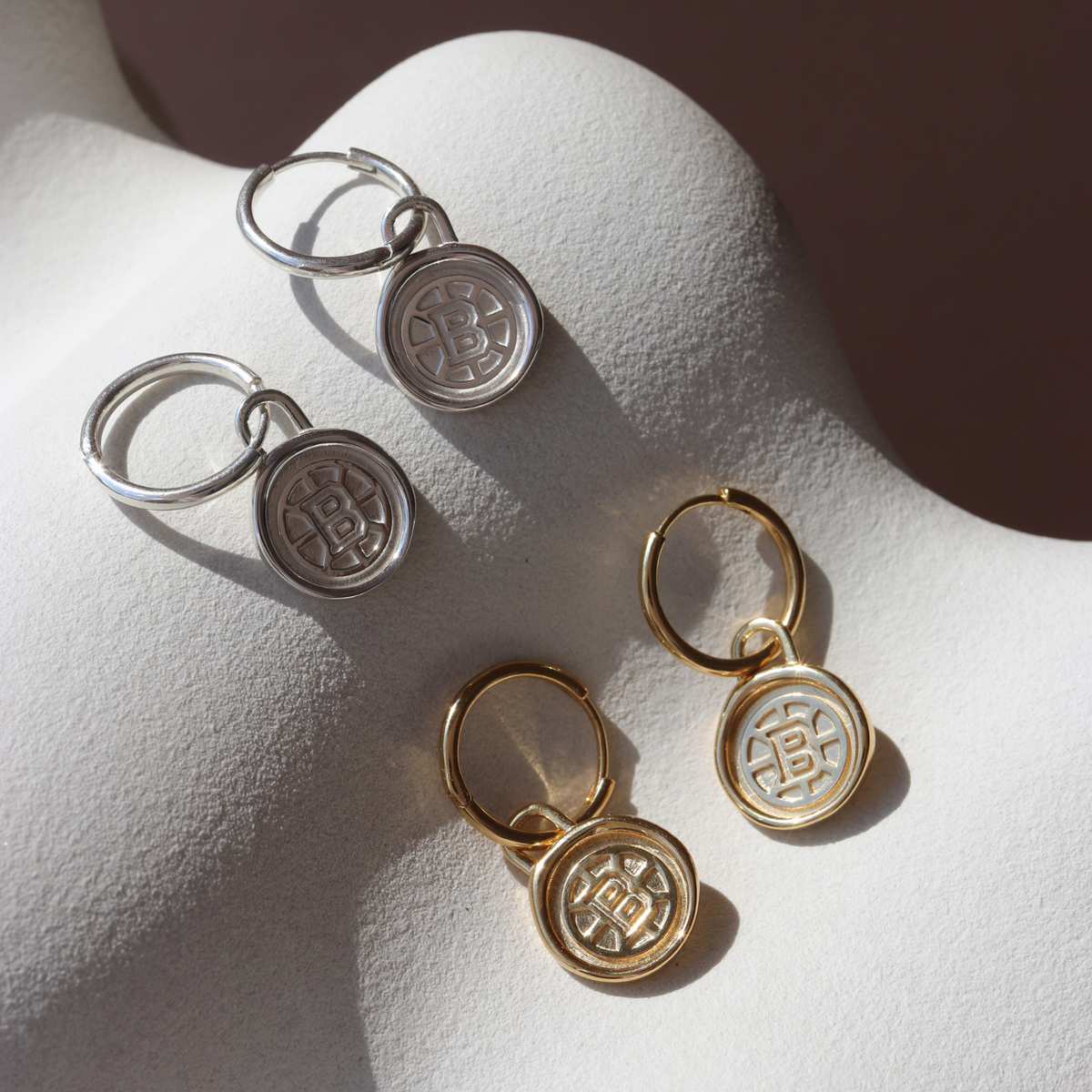 Boston Bruins Wax Seal Charm Hoop Earrings