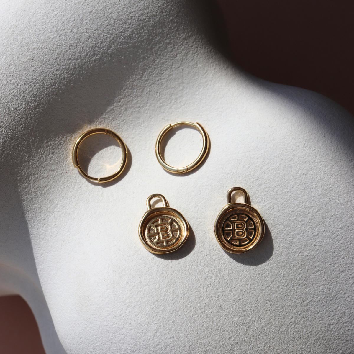 Boston Bruins Wax Seal Charm Hoop Earrings