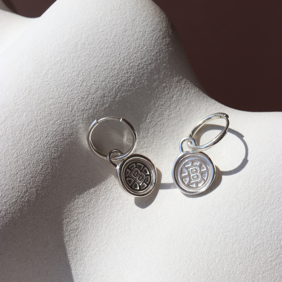 Boston Bruins Wax Seal Charm Hoop Earrings