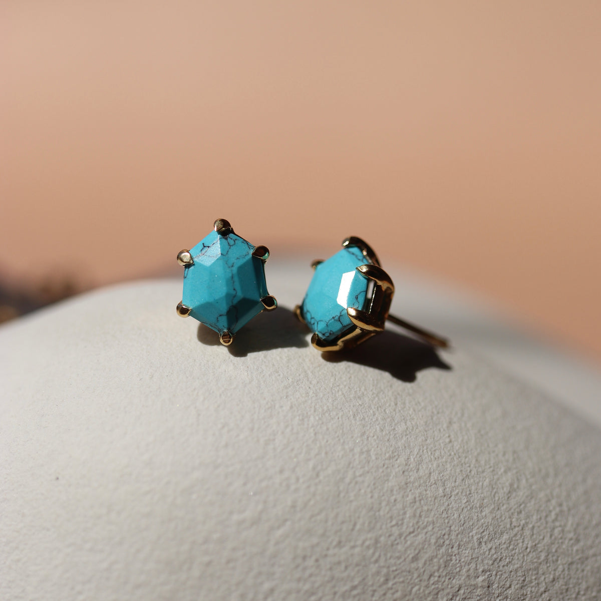 MINI HONOUR SHIELD STUD EARRINGS - TURQUOISE & GOLD