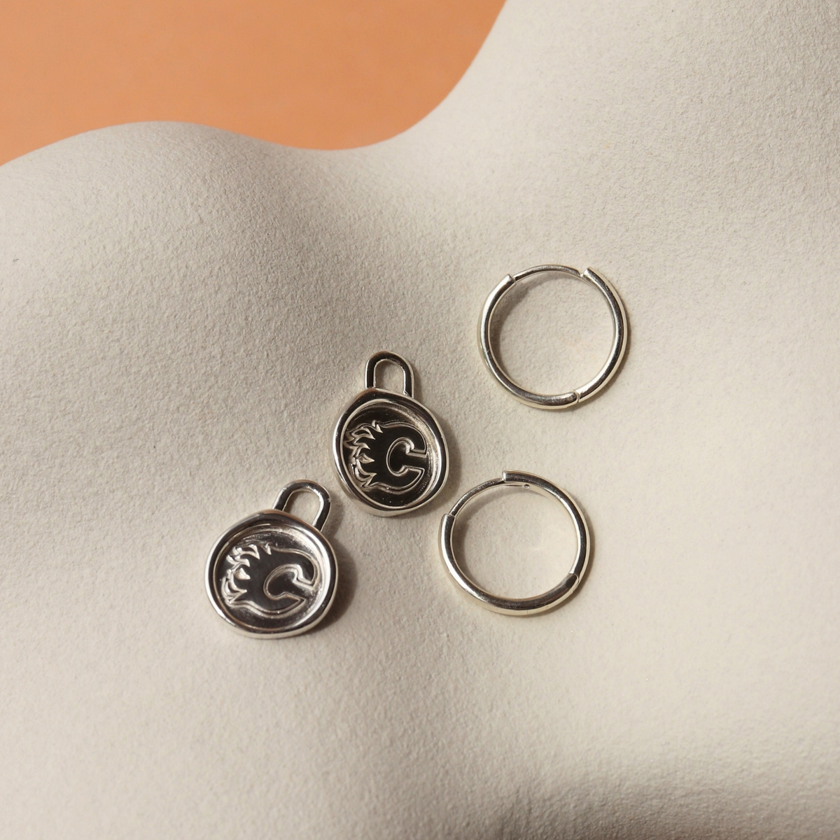 Calgary Flames Wax Seal Charm Hoop Earrings