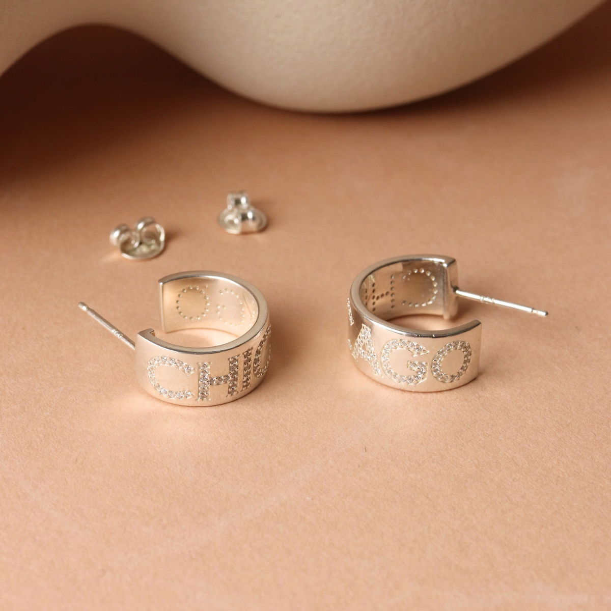 Chicago Blackhawks Pave Cigar Band Hoop Earrings