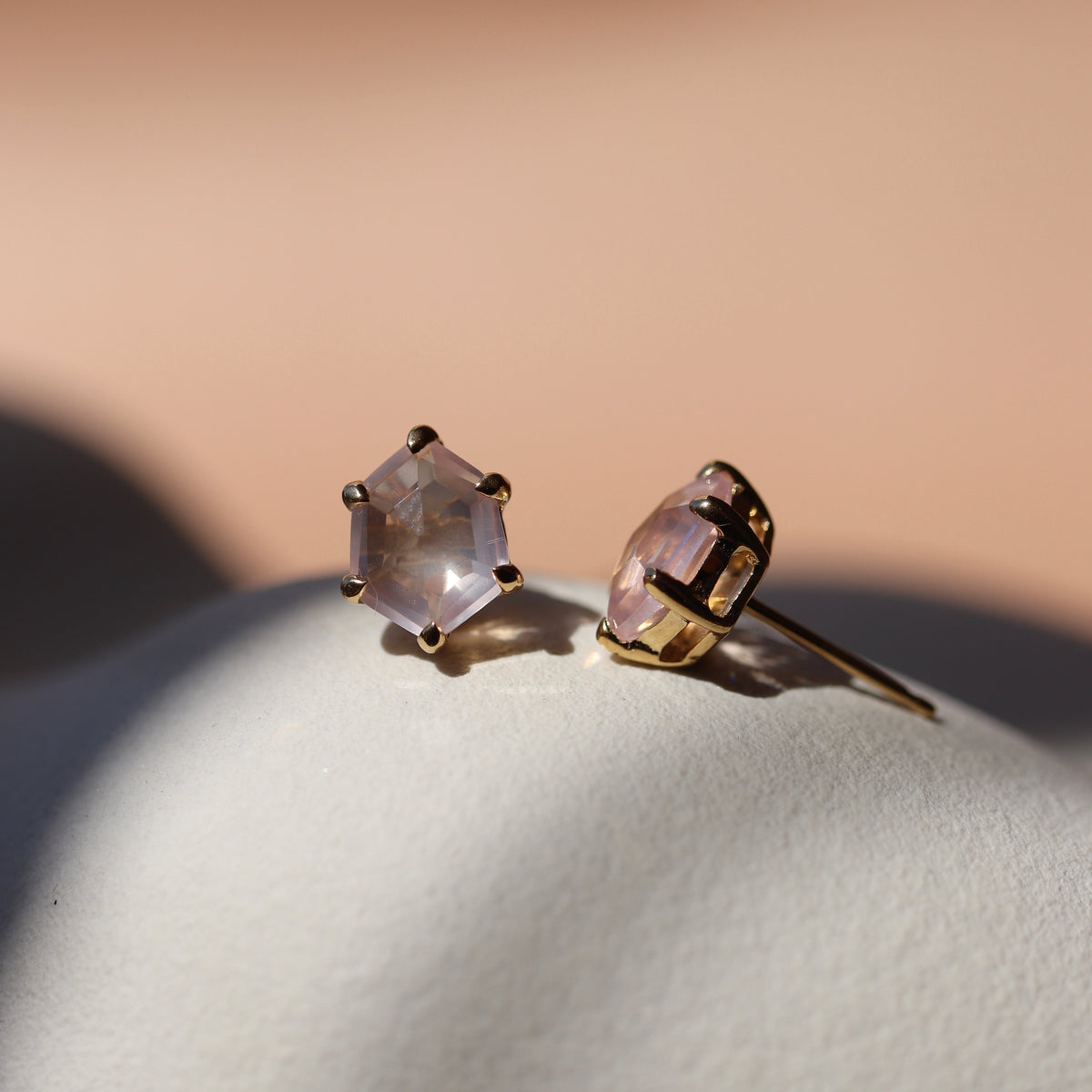 MINI HONOUR STUD EARRINGS - PINK QUARTZ & GOLD
