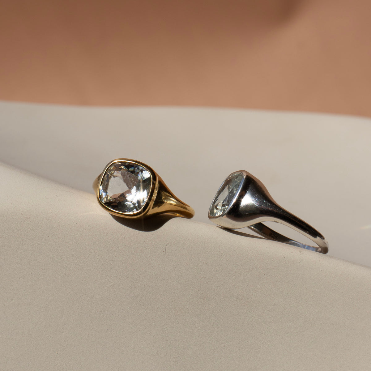 Love Cushion Cut Signet Ring - White Topaz
