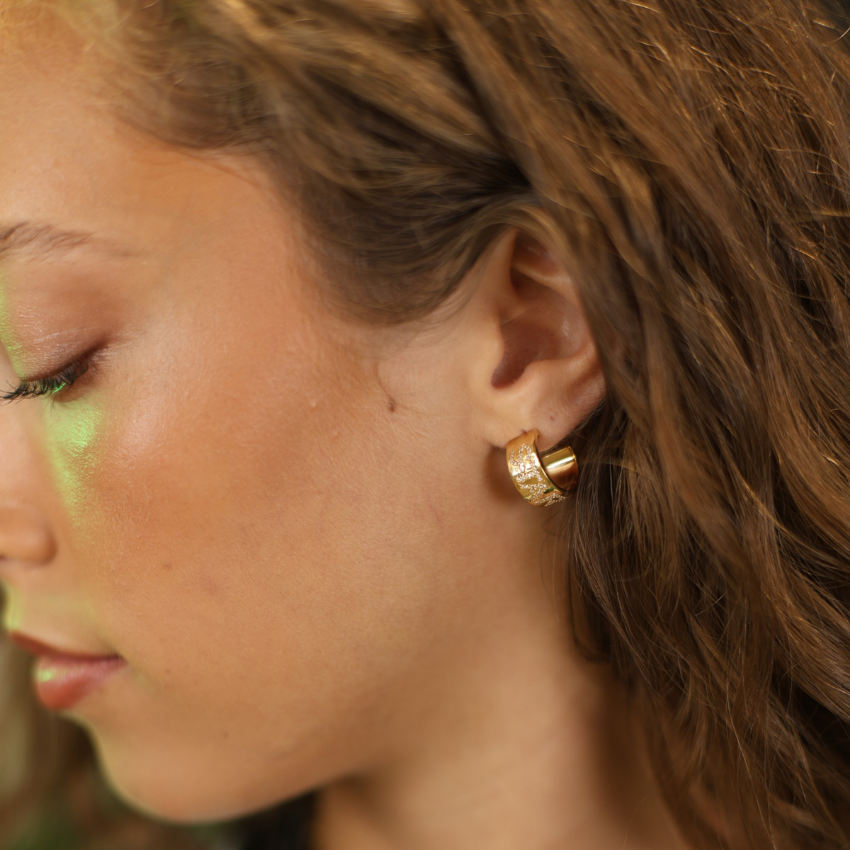 Dallas Stars Pave Cigar Band Hoop Earrings