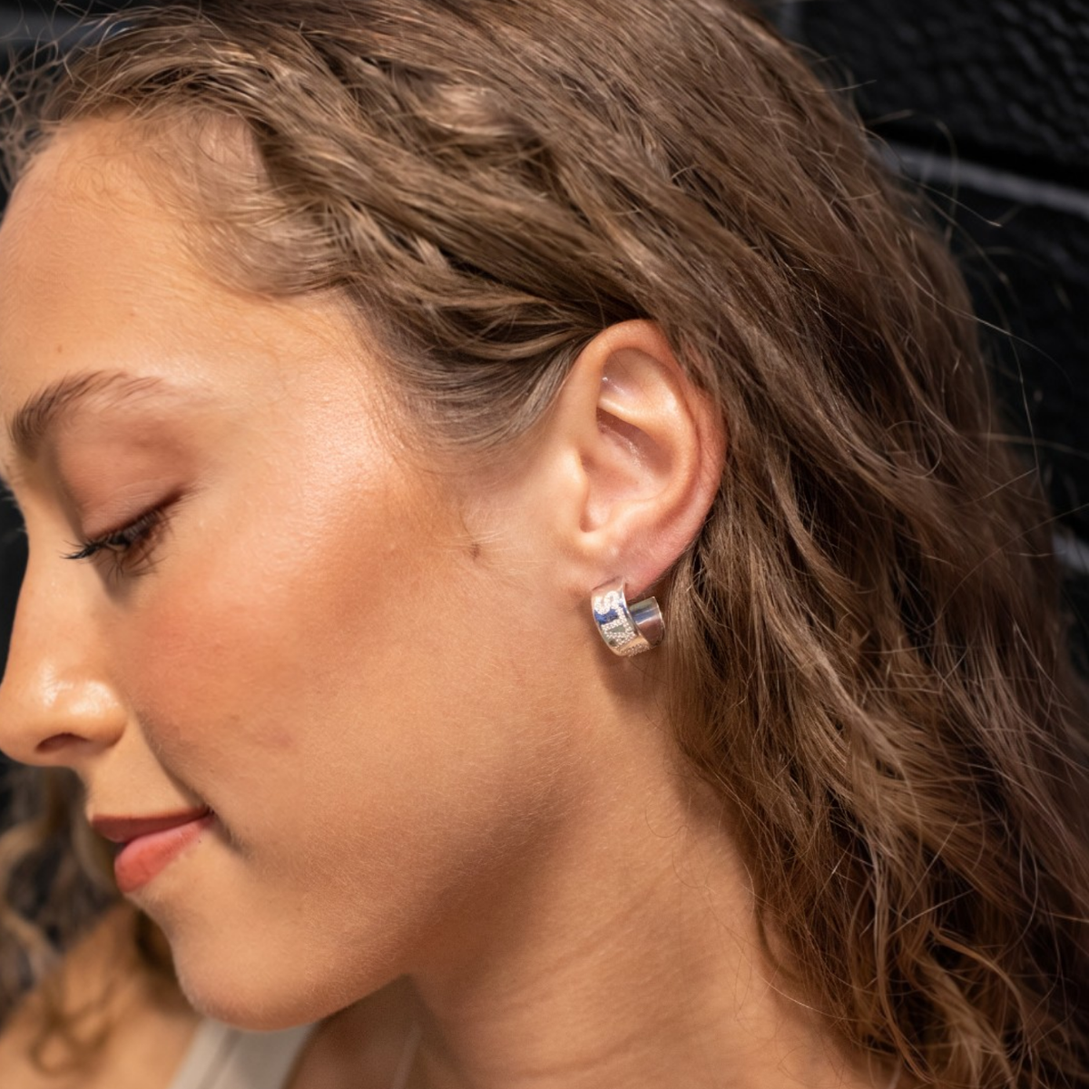Dallas Stars Pave Cigar Band Hoop Earrings