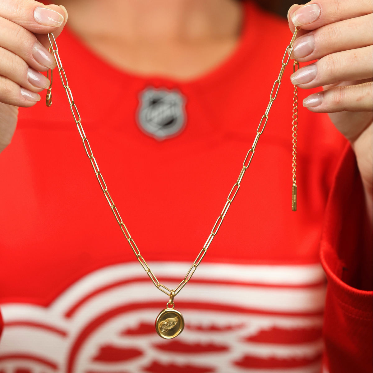 Detroit Red Wings Wax Seal Oval  Link Pendant Necklace