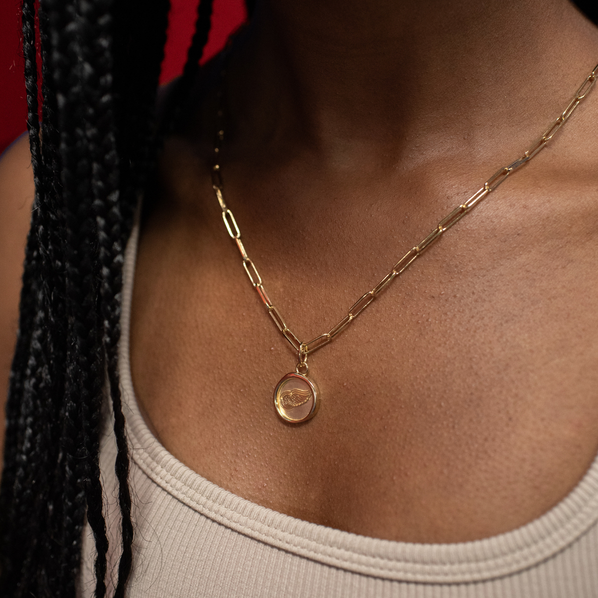 Detroit Red Wings Wax Seal Oval  Link Pendant Necklace