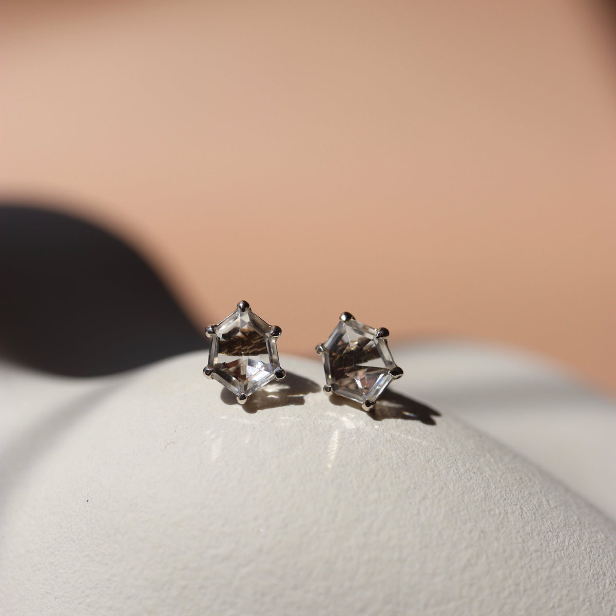 MINI HONOUR STUD EARRINGS - WHITE TOPAZ & SILVER