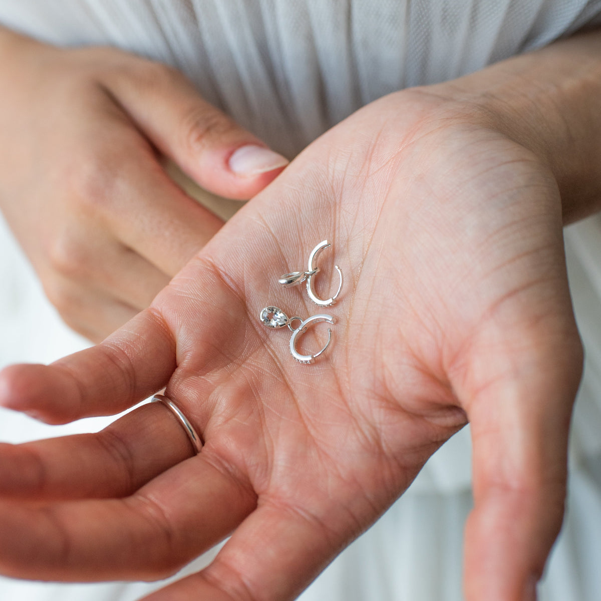 Harmony Charm Hoop Earrings - White Topaz