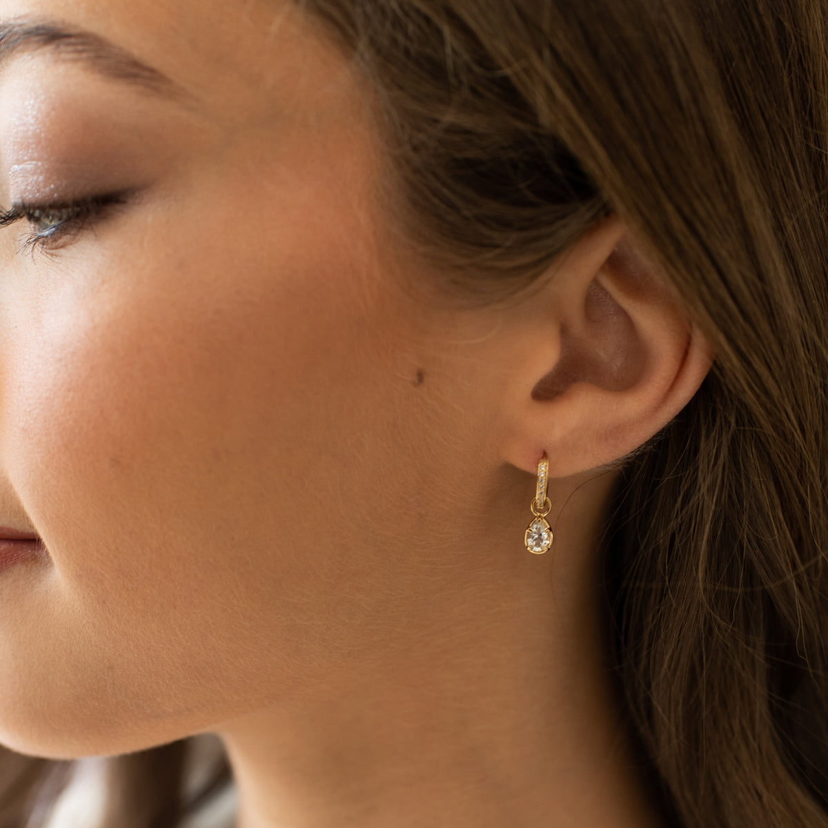 Harmony Charm Hoop Earrings - White Topaz