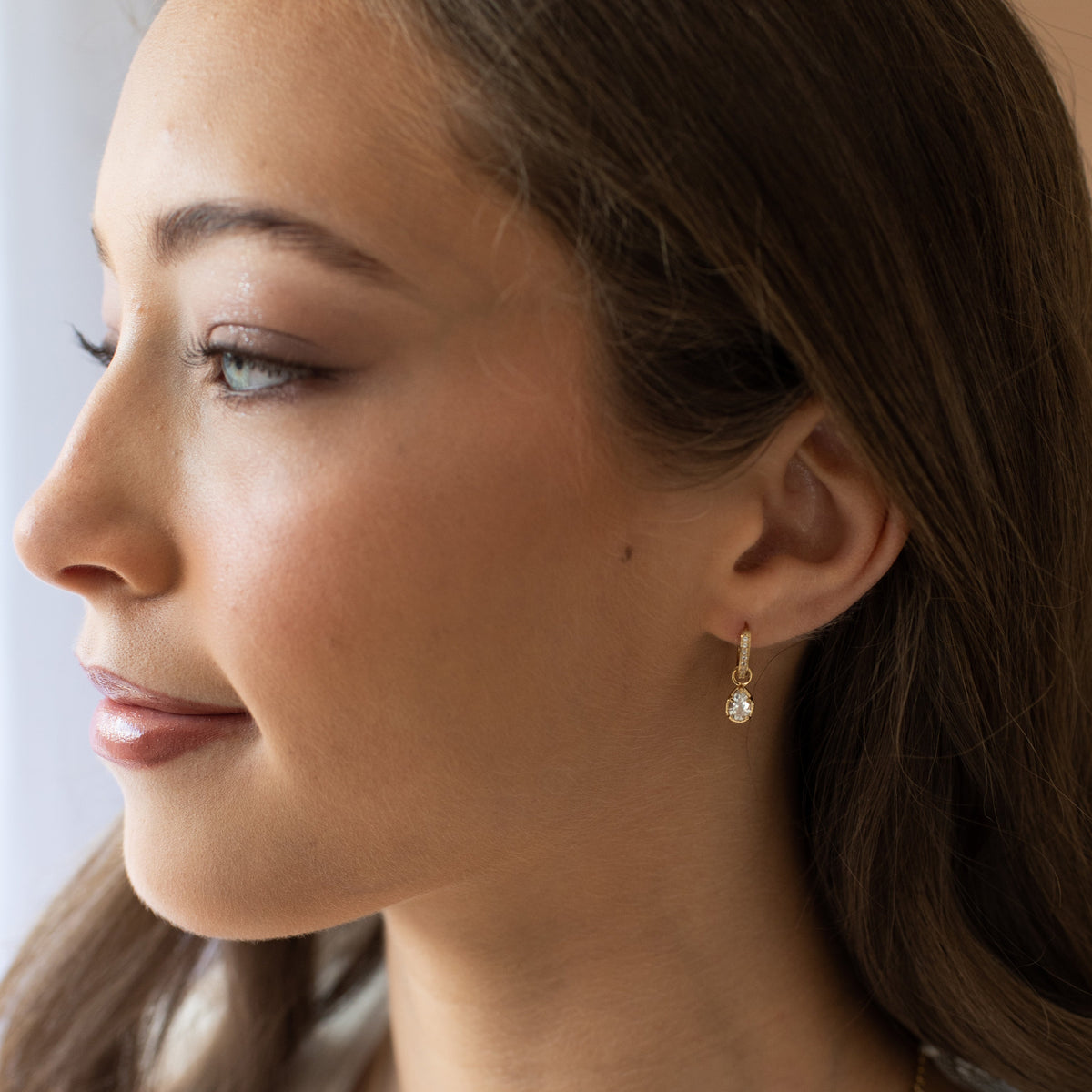 Harmony Charm Hoop Earrings - White Topaz