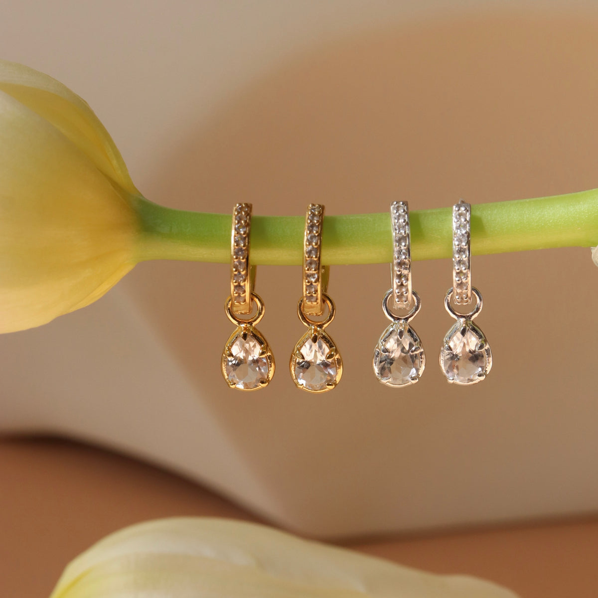 Harmony Charm Hoop Earrings - White Topaz