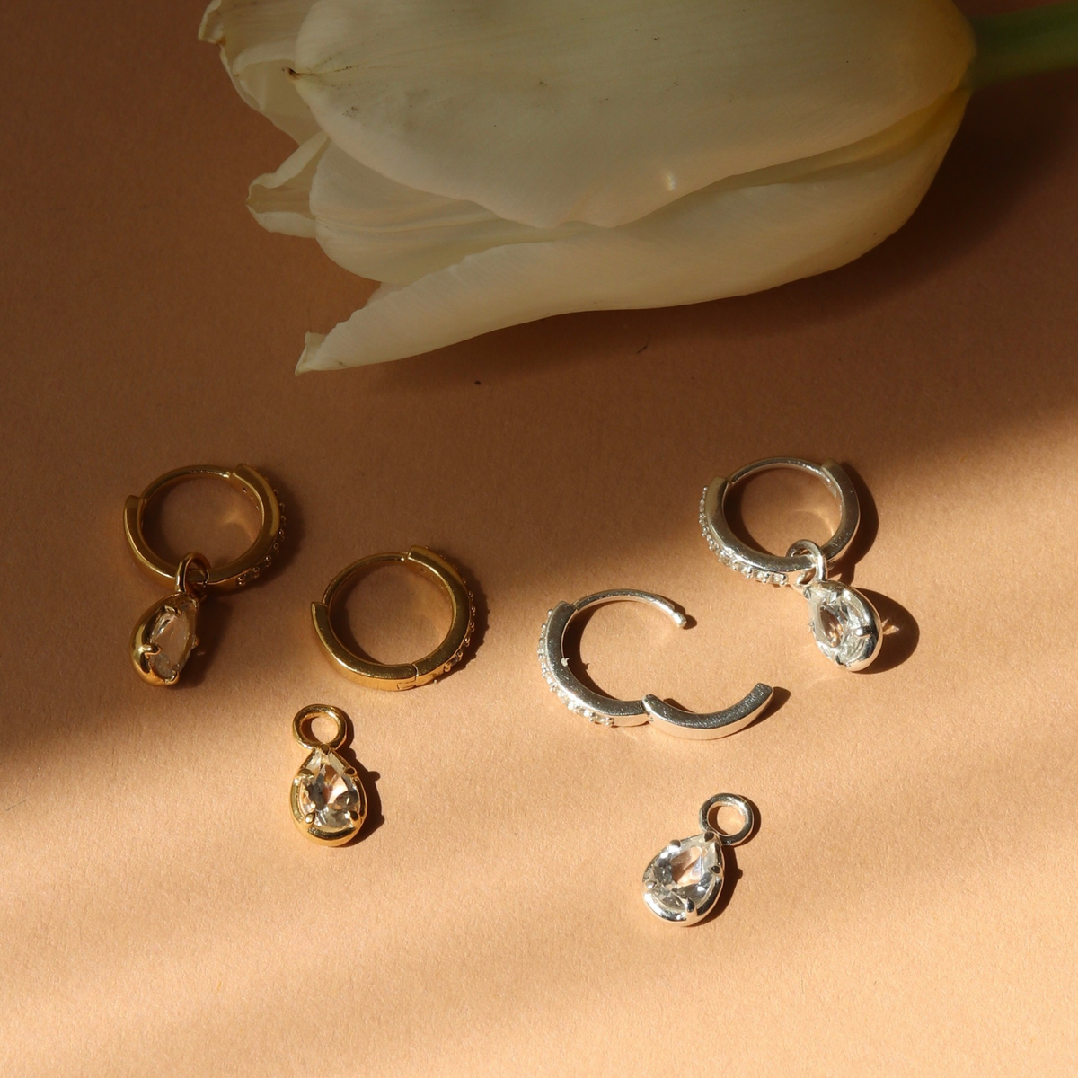 Harmony Charm Hoop Earrings - White Topaz