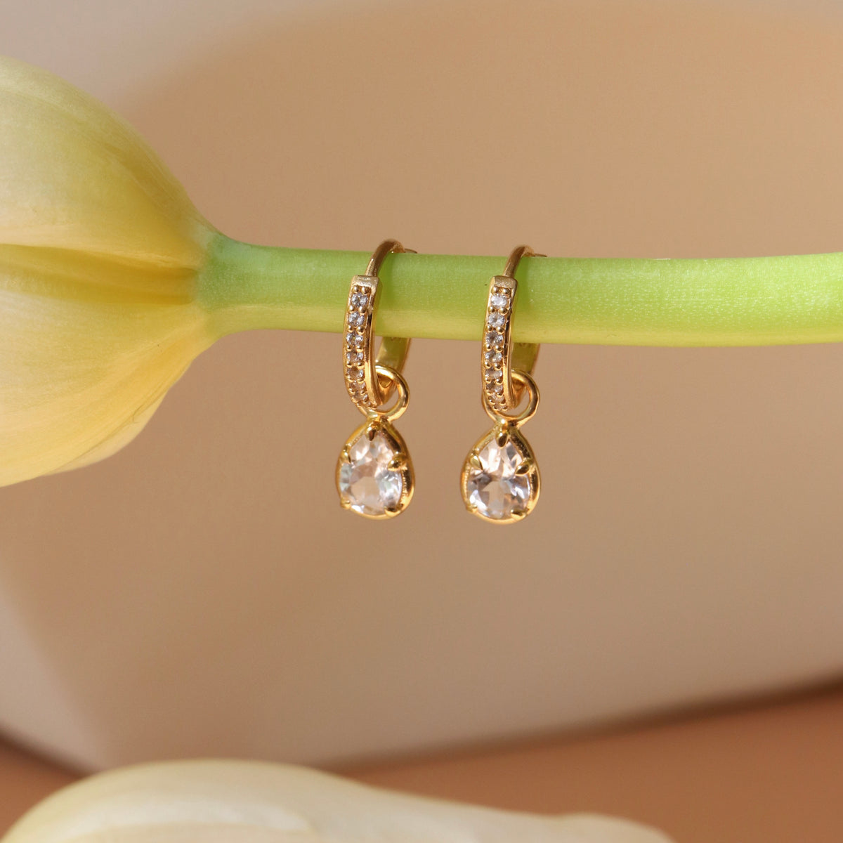 Harmony Charm Hoop Earrings - White Topaz