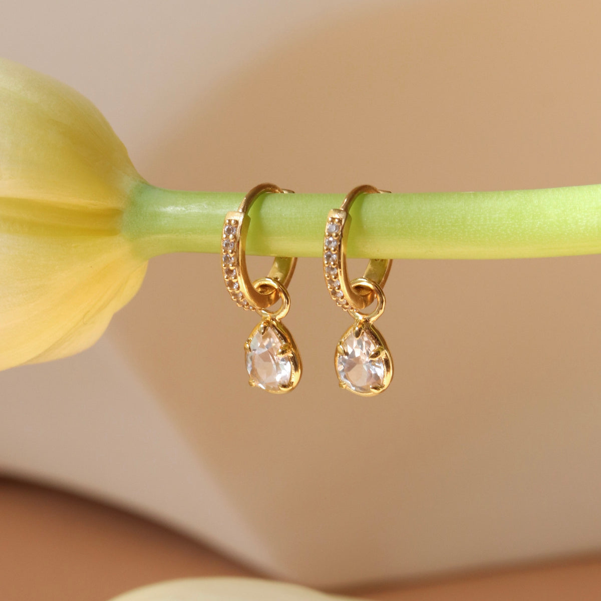 Harmony Charm Hoop Earrings - White Topaz