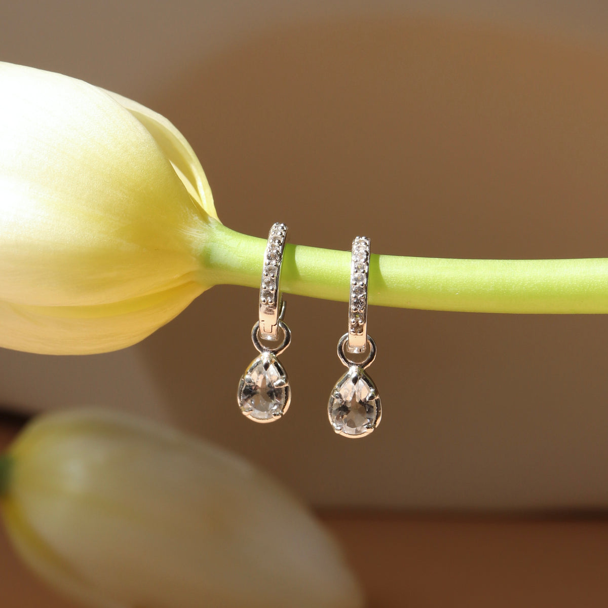 Harmony Charm Hoop Earrings - White Topaz