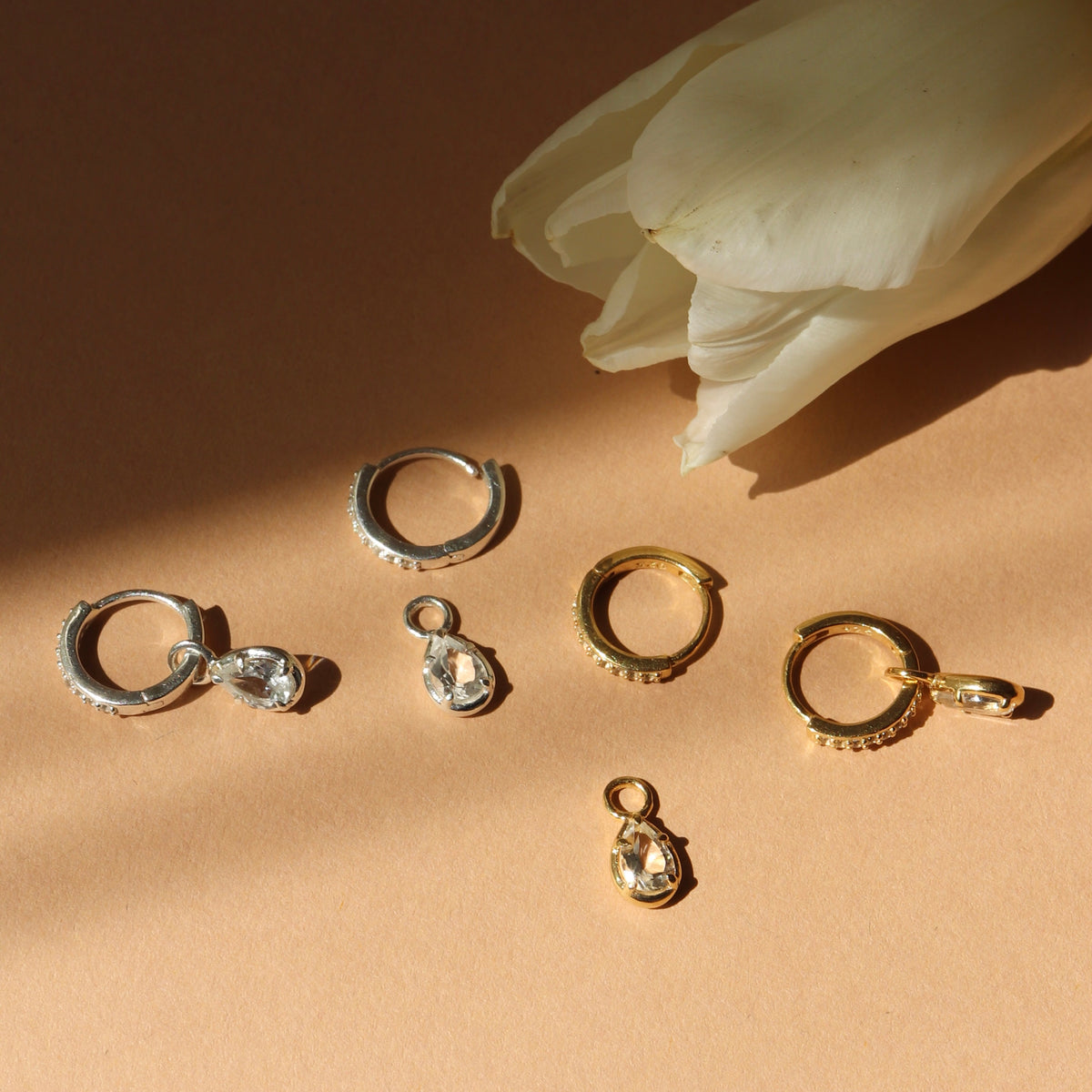 Harmony Charm Hoop Earrings - White Topaz