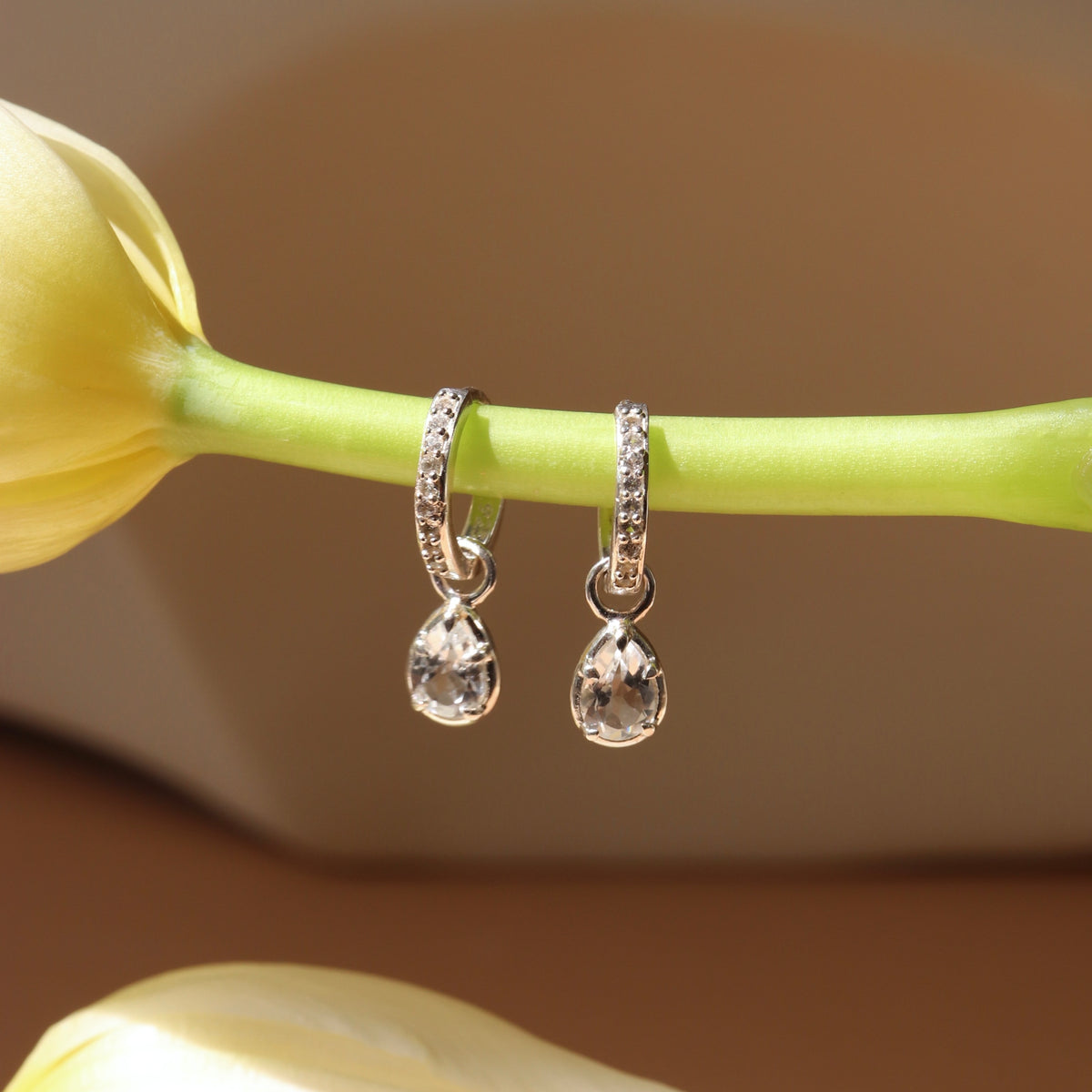 Harmony Charm Hoop Earrings - White Topaz
