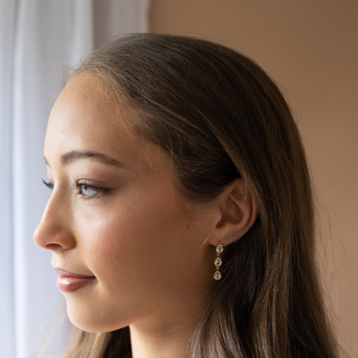 Harmony Drop Hoop Earrings - White Topaz