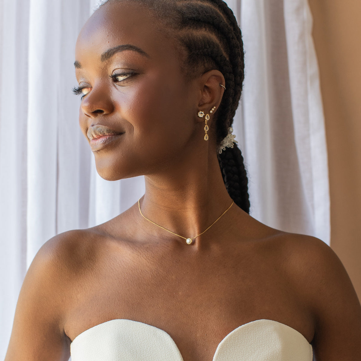 Harmony Drop Hoop Earrings - White Topaz
