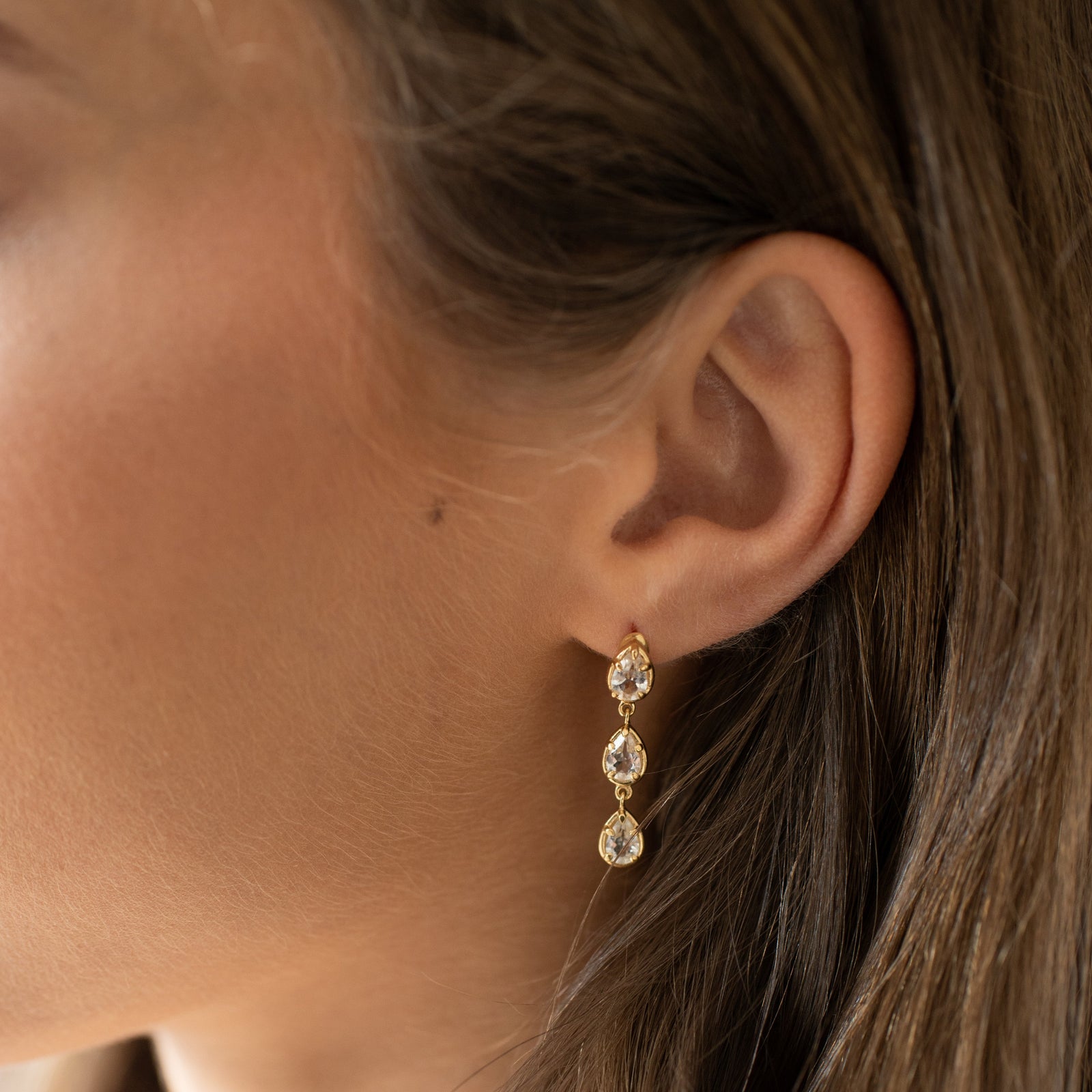 Harmony Drop Hoop Earrings - White Topaz