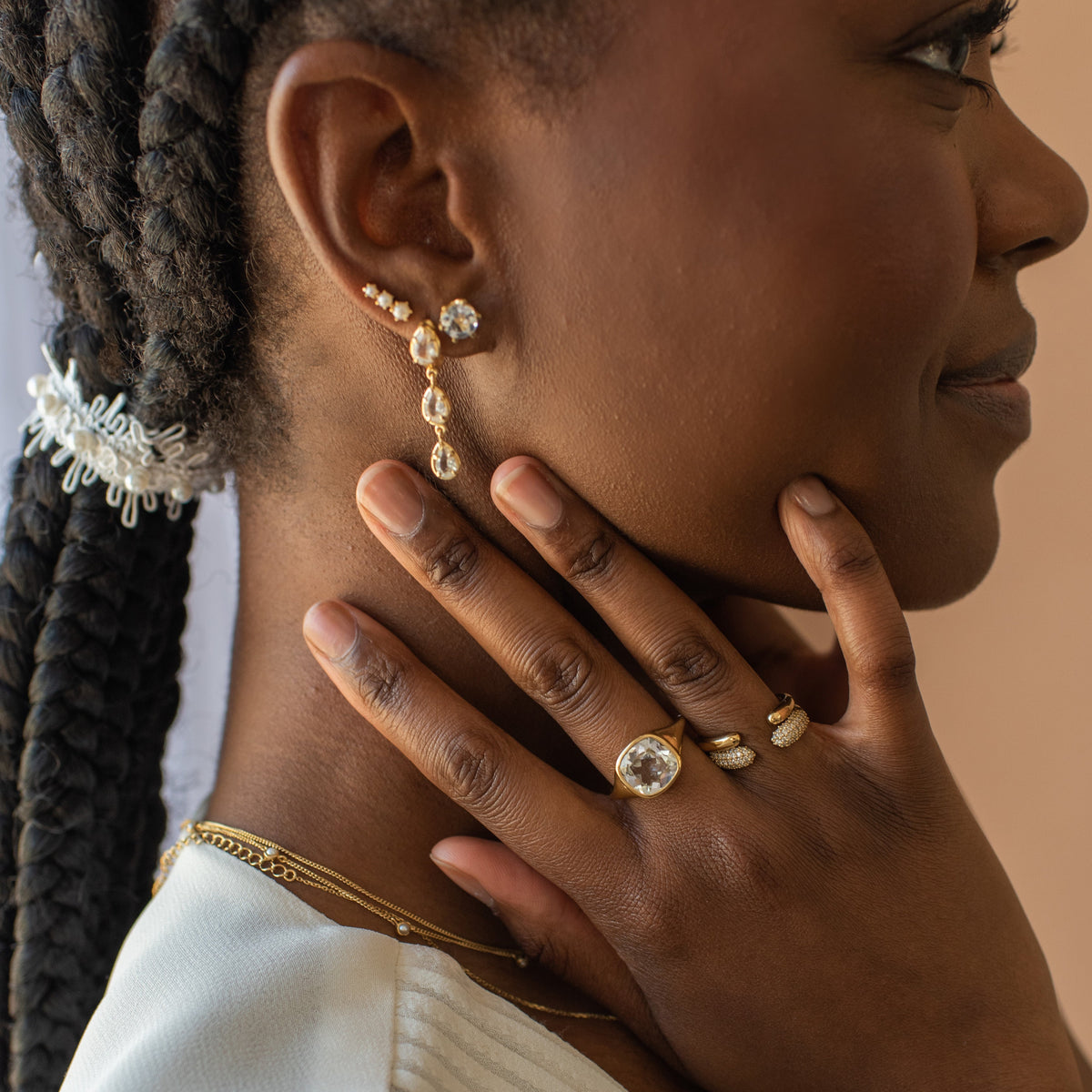 Harmony Drop Hoop Earrings - White Topaz