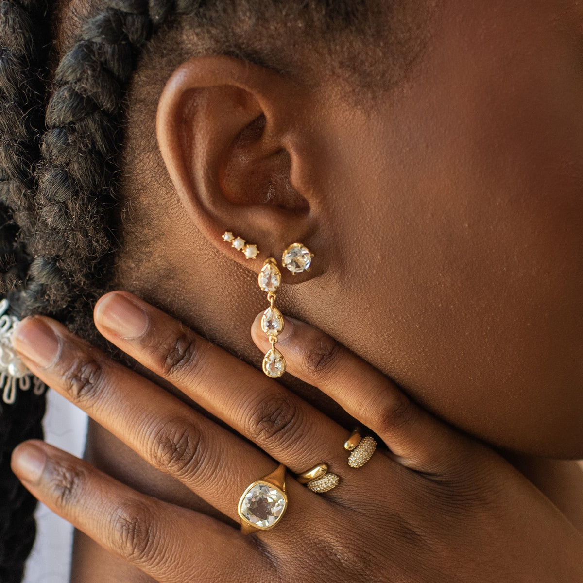Harmony Drop Hoop Earrings - White Topaz