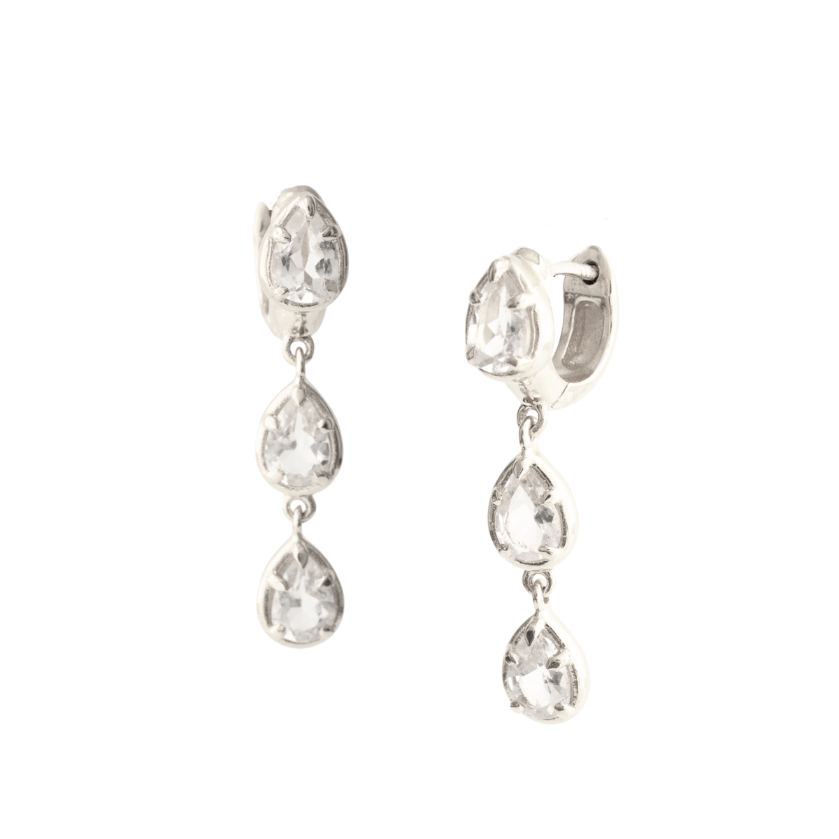 Harmony Drop Hoop Earrings - White Topaz