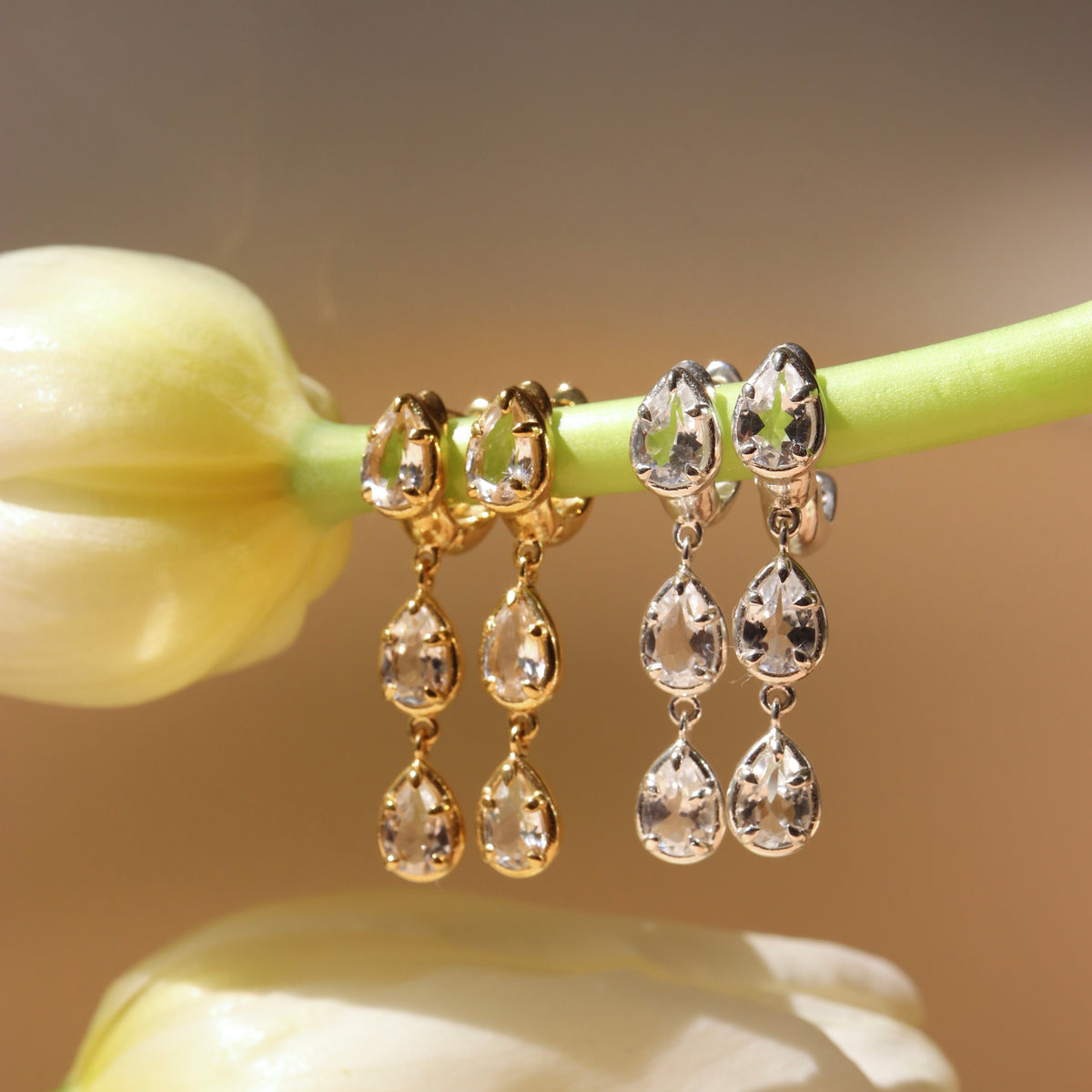 Harmony Drop Hoop Earrings - White Topaz