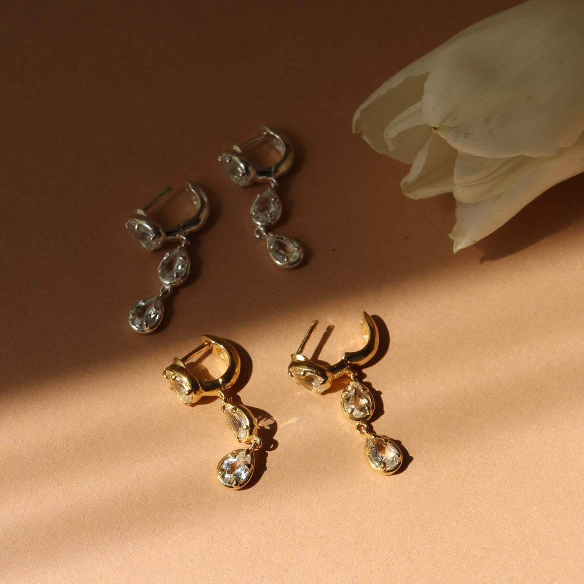 Harmony Drop Hoop Earrings - White Topaz