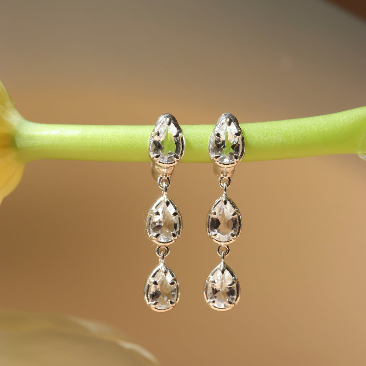 Harmony Drop Hoop Earrings - White Topaz