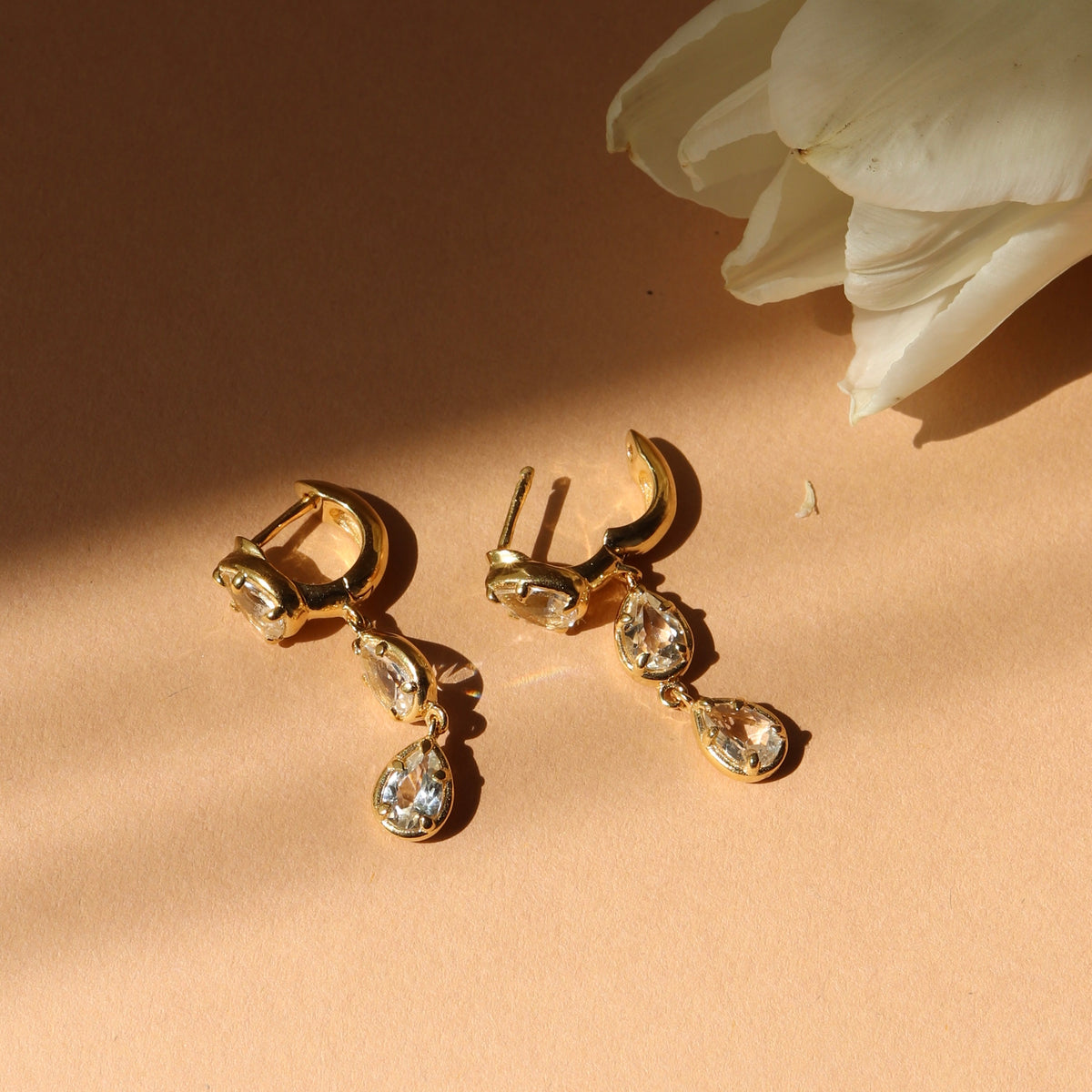 Harmony Drop Hoop Earrings - White Topaz