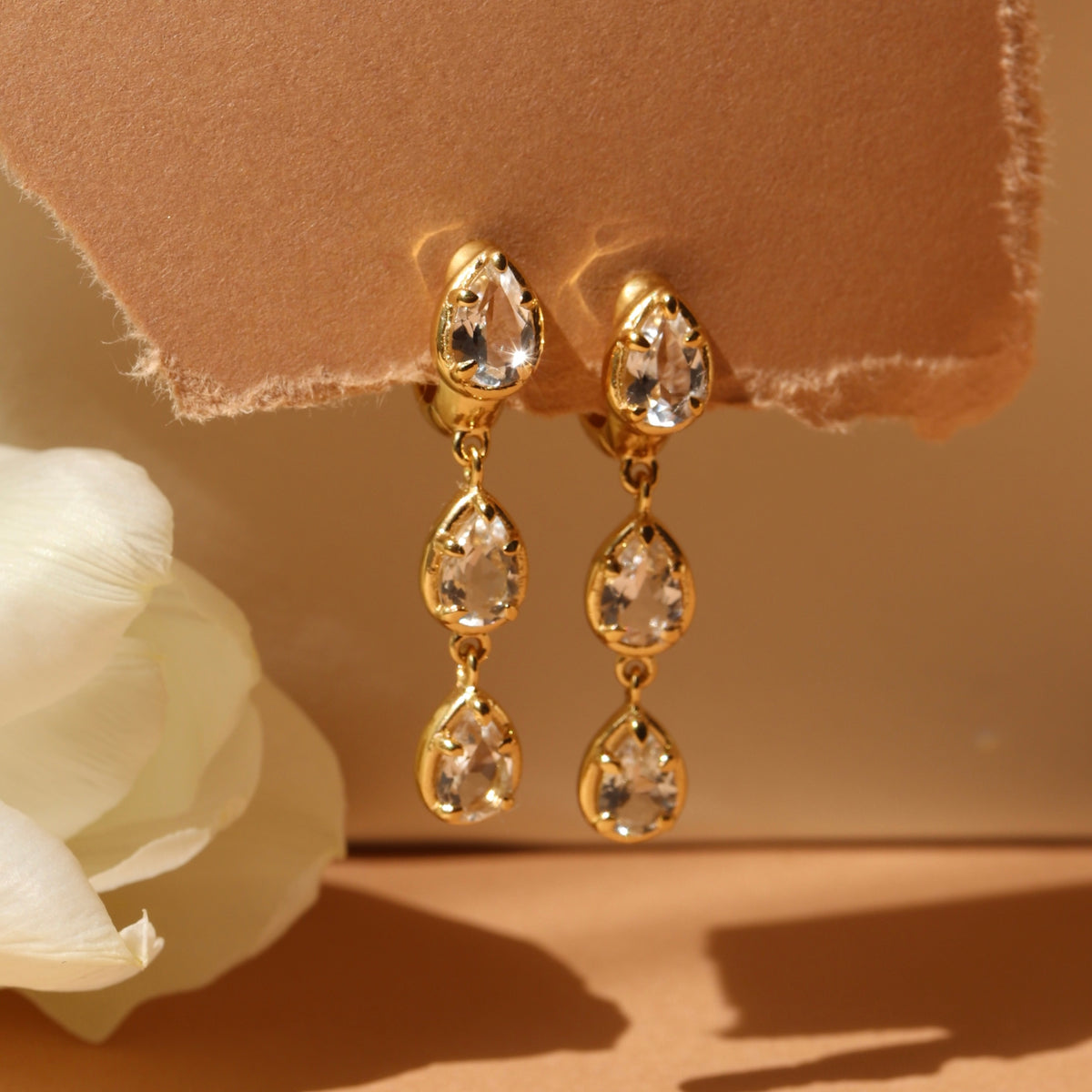 Harmony Drop Hoop Earrings - White Topaz