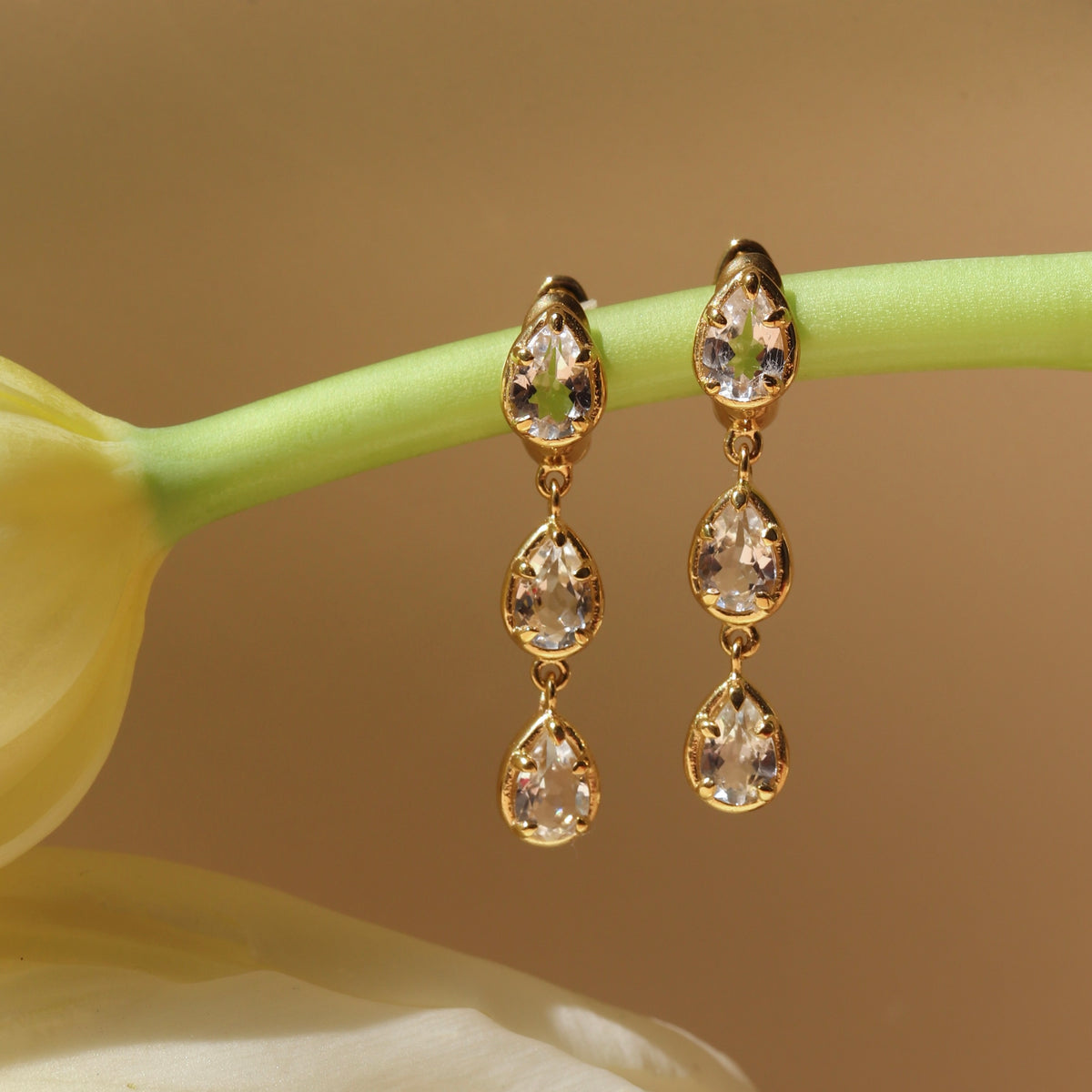 Harmony Drop Hoop Earrings - White Topaz