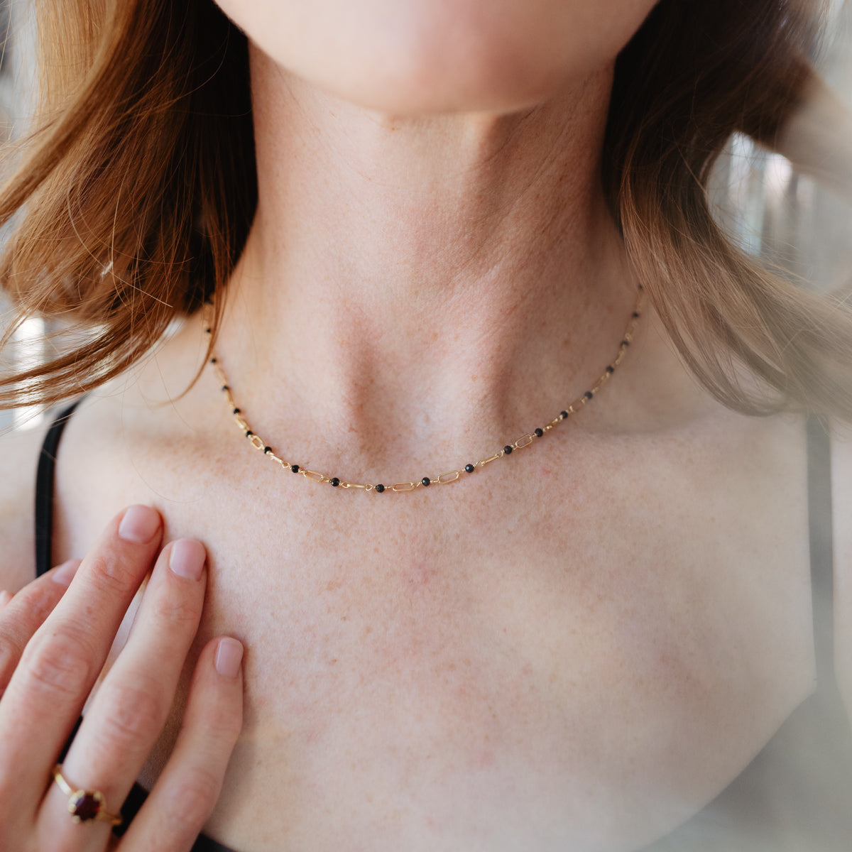 DAY 2: ICONIC PAPERCLIP BEADED NECKLACE - BLACK ONYX &amp; GOLD