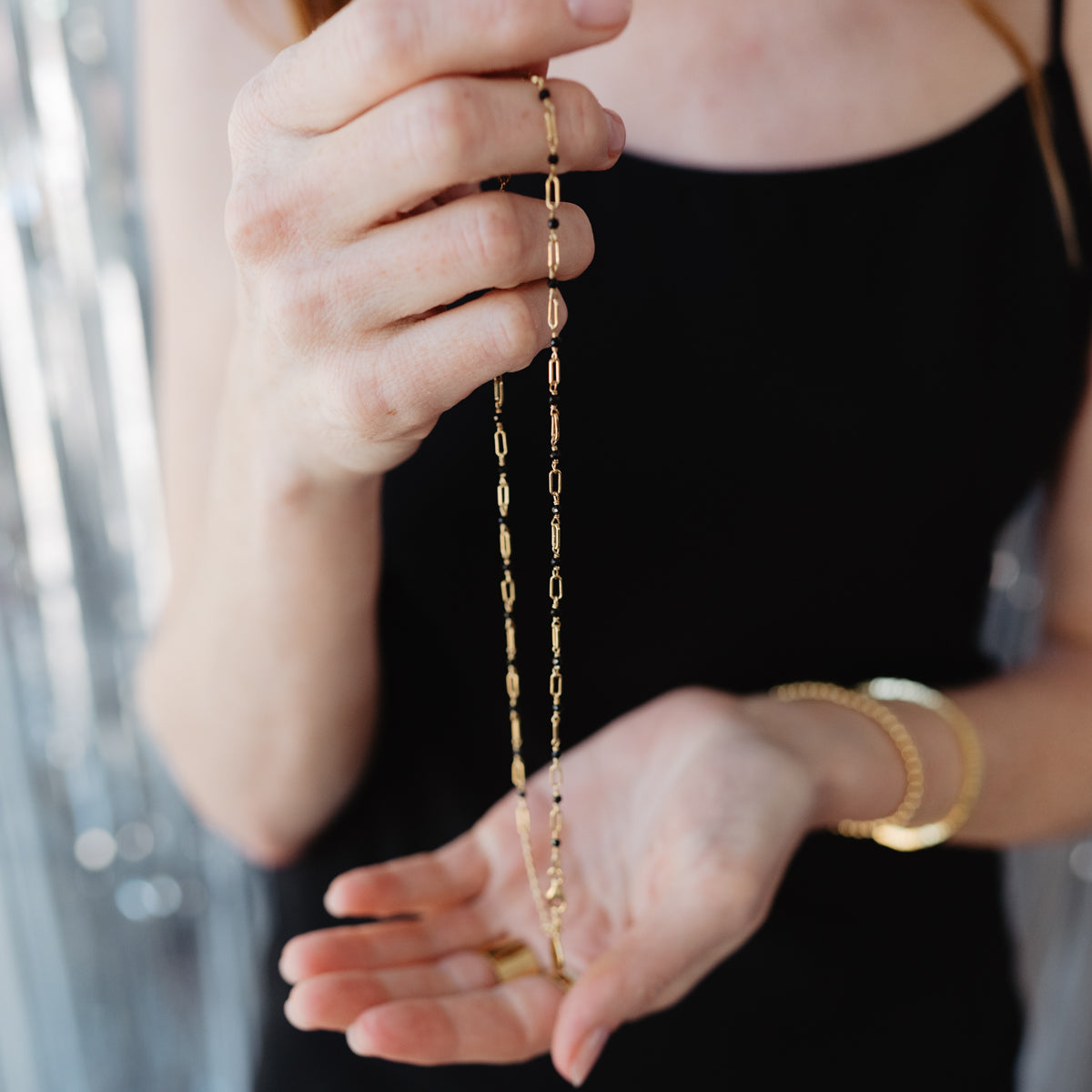 DAY 2: ICONIC PAPERCLIP BEADED NECKLACE - BLACK ONYX &amp; GOLD