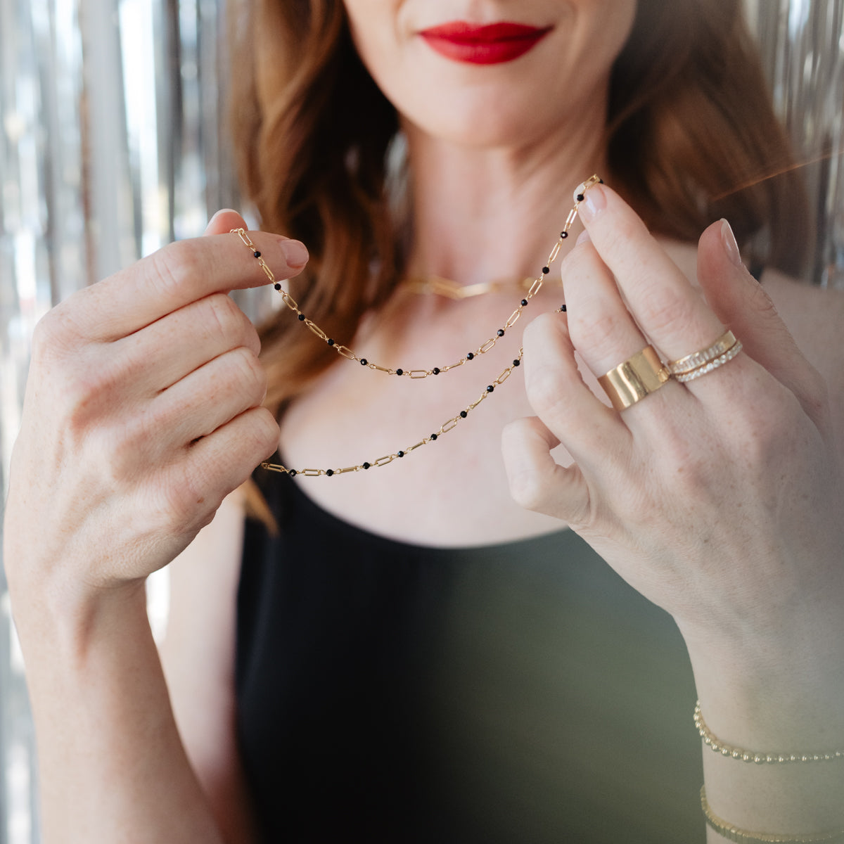 DAY 2: ICONIC PAPERCLIP BEADED NECKLACE - BLACK ONYX &amp; GOLD