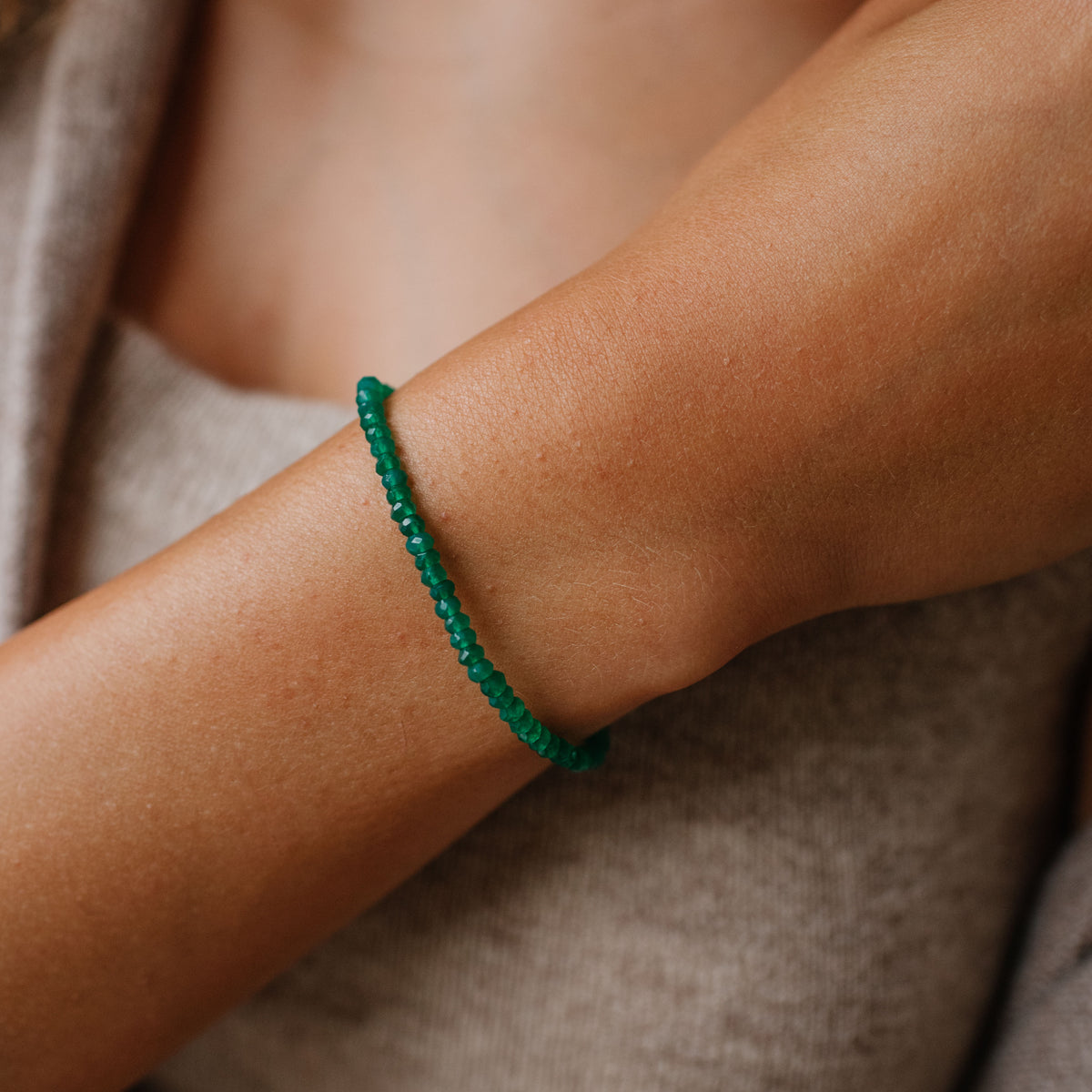 Iconic Beaded Stretch Bracelet - Green Onyx