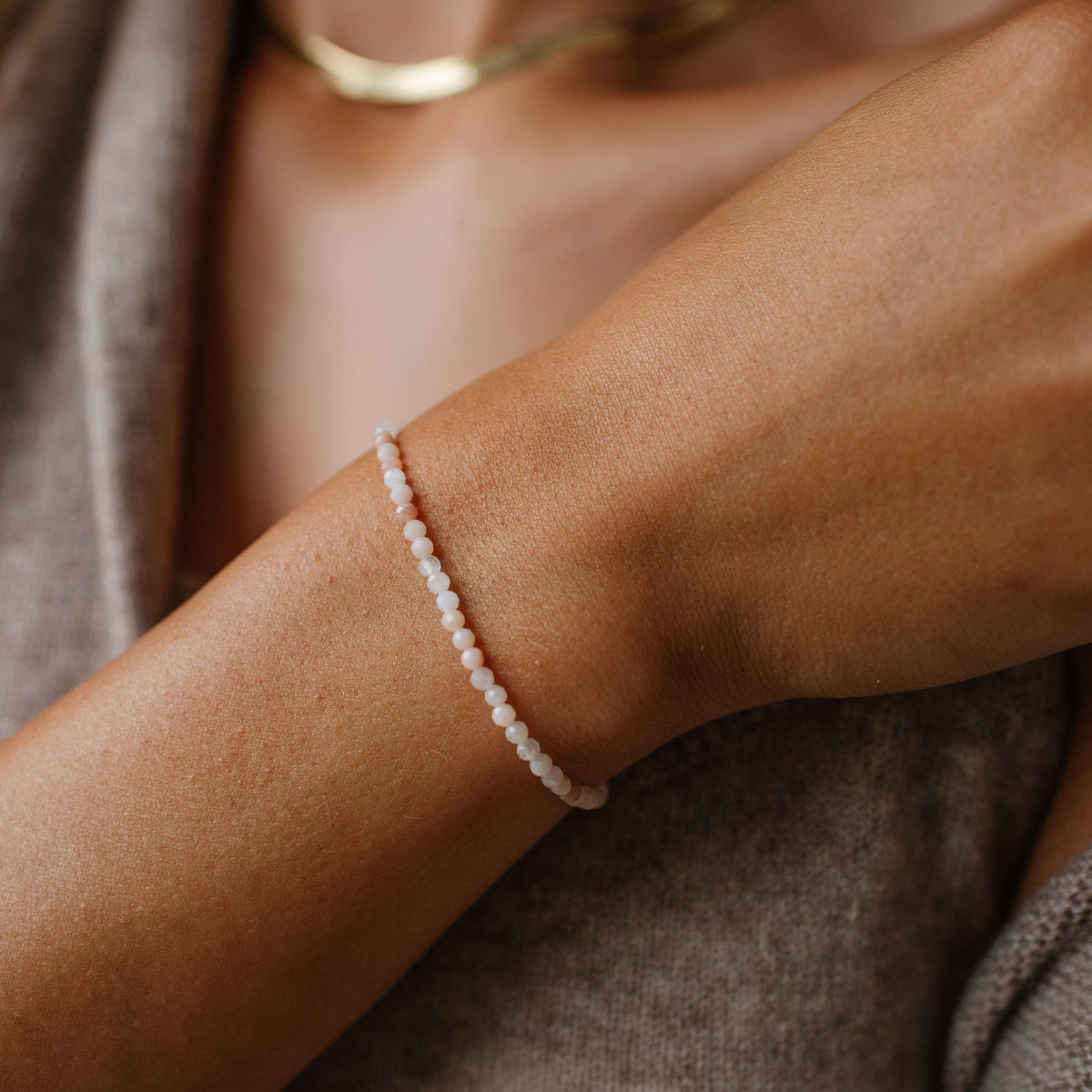 Iconic Beaded Stretch Bracelet - Pink Opal