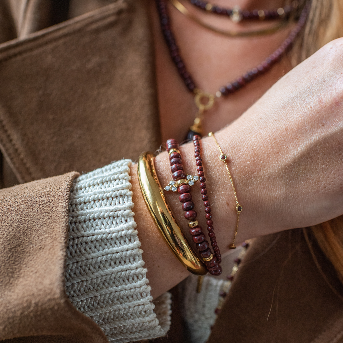 Iconic Beaded Stretch Bracelet - Sedona Red Jasper