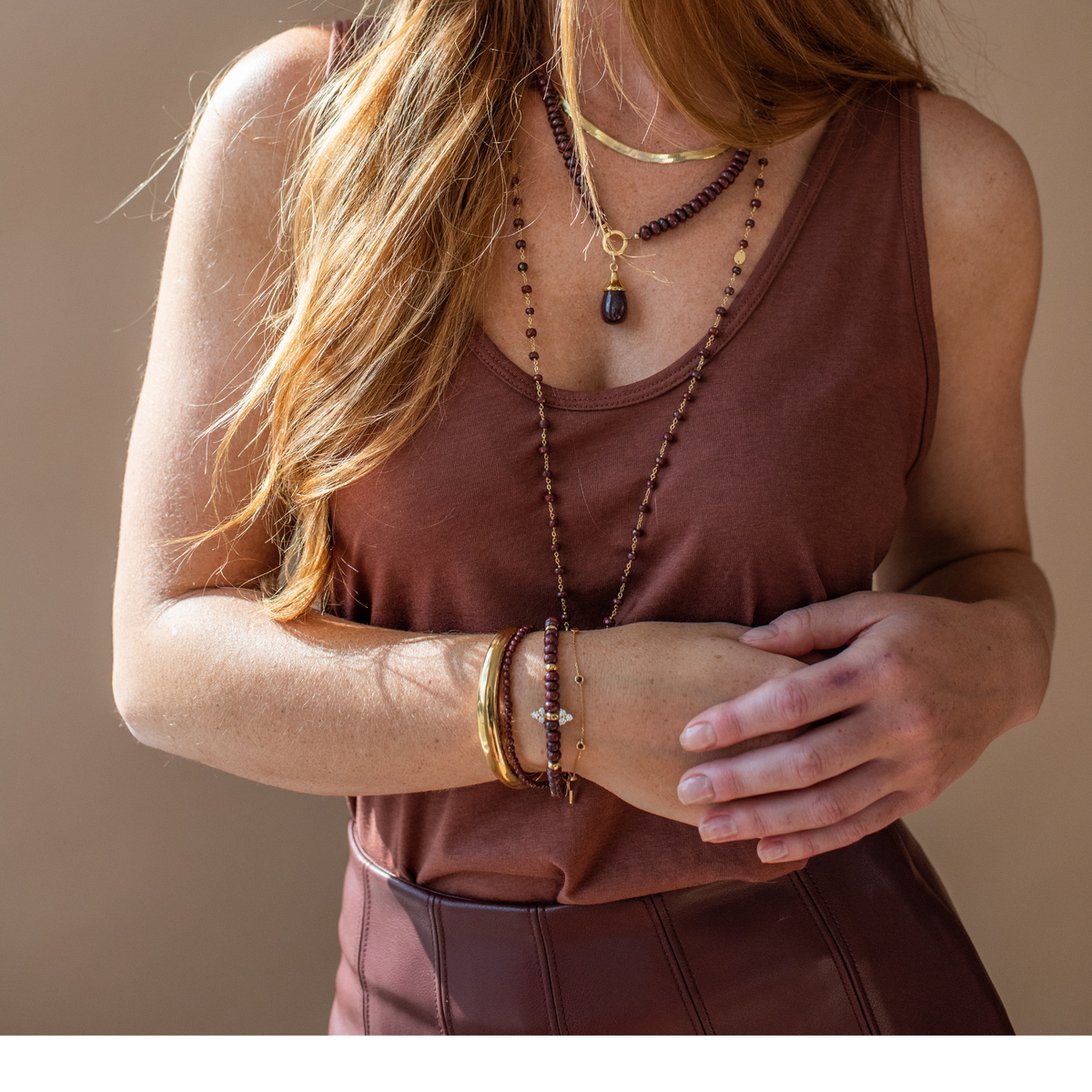 Iconic Beaded Stretch Bracelet - Sedona Red Jasper