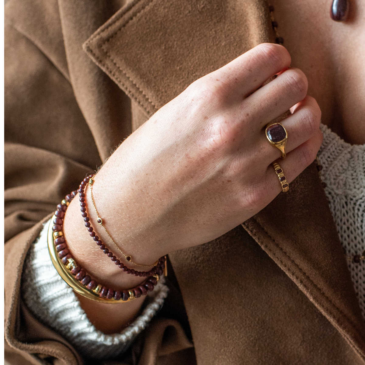 Iconic Beaded Stretch Bracelet - Sedona Red Jasper